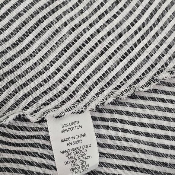 JNY Linen Blend Hooded Tunic Jacket Sz L Black White Striped Coastal Oversized - Picture 8 of 9